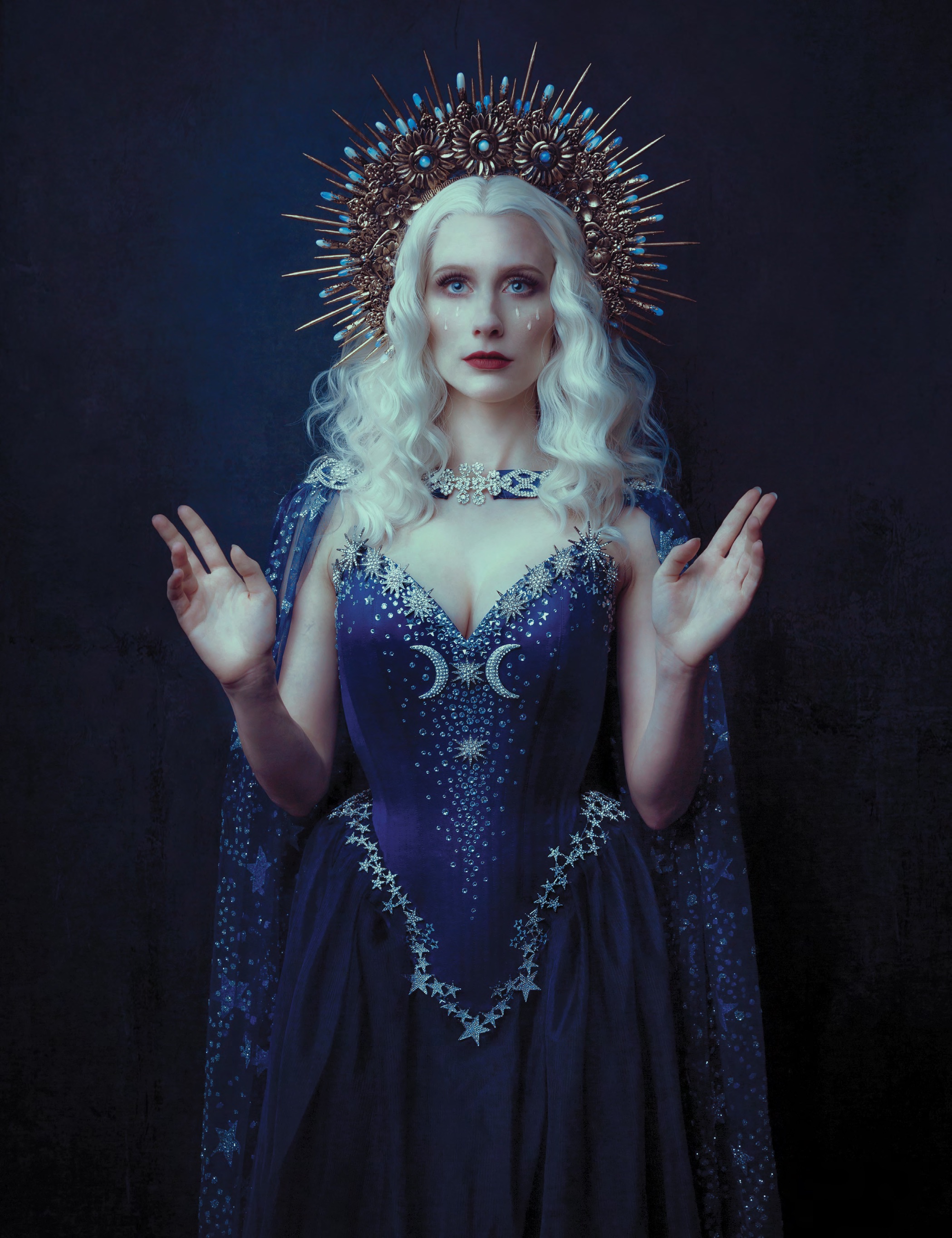 The Night Goddess Elven Corset Dress, Etsy, Model: Luce Del Sole Makeup: Jane Von Vintage Halo: Hysteria Machine Photography: Studio Sheridan’s Art Dress: Alice Corsets