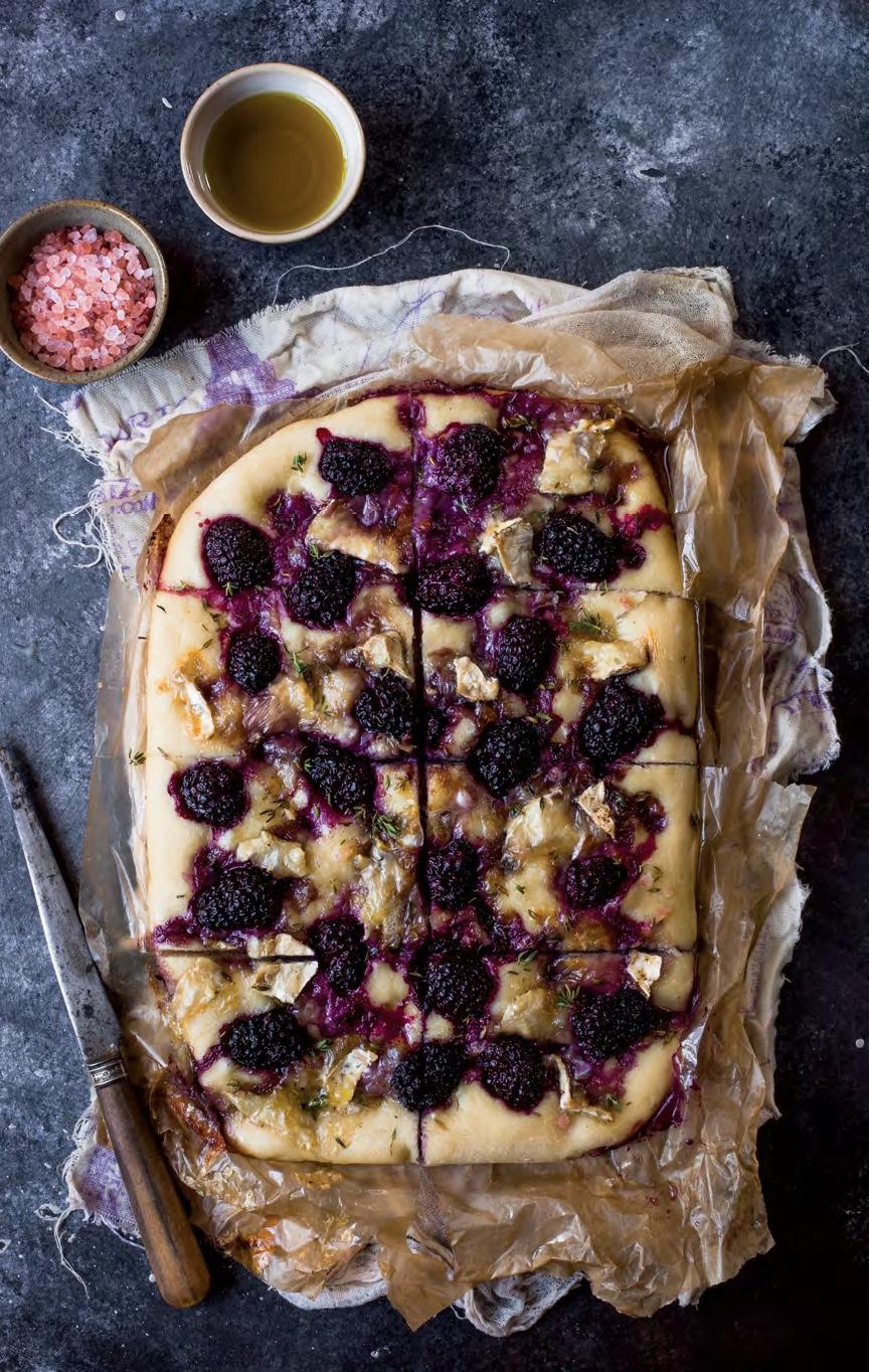 FOCACCIA WITH BLACKBERRIES, THYME, AND GOAT CHEESE Enchanted Living Magazine