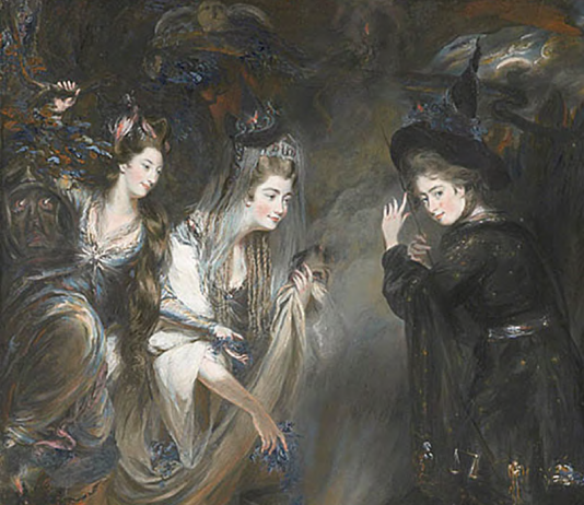 The Three Witches from Shakespeare’s Macbeth by Daniel Gardner, 1775. Wikimedia Commons.