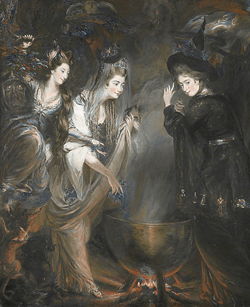 The Three Witches from Shakespeare’s Macbeth by Daniel Gardner, 1775. Wikimedia Commons.