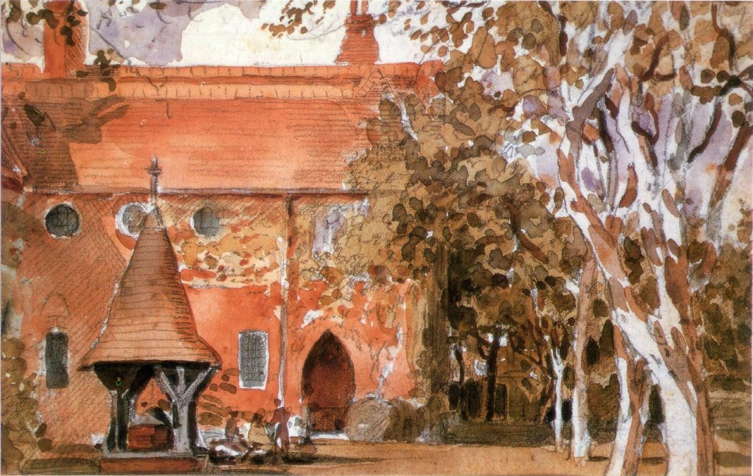 Red House, Bexleyheath painted by Walter Crane. Wikimedia Commons.