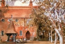 Red House, Bexleyheath painted by Walter Crane. Wikimedia Commons.