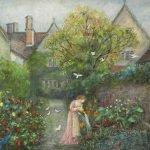 A lady in the garden at Kelmscott Manor, Gloucestershire, Marie Spartali Stillman. Alamy Stock Photo