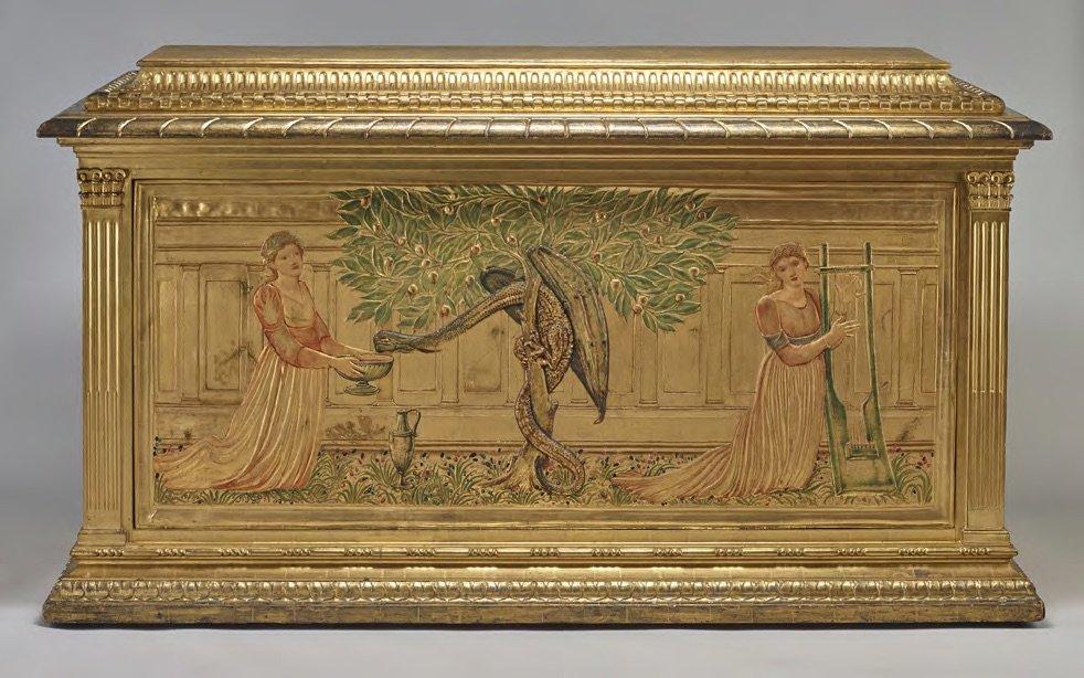 Garden of the Hesperides chest, 1887–88, Edward Burne-Jones, built by Charles Lumley, molded and gilded by Osmund Weeks. Courtesy American Federation of Arts, © Birmingham Museums Trust.