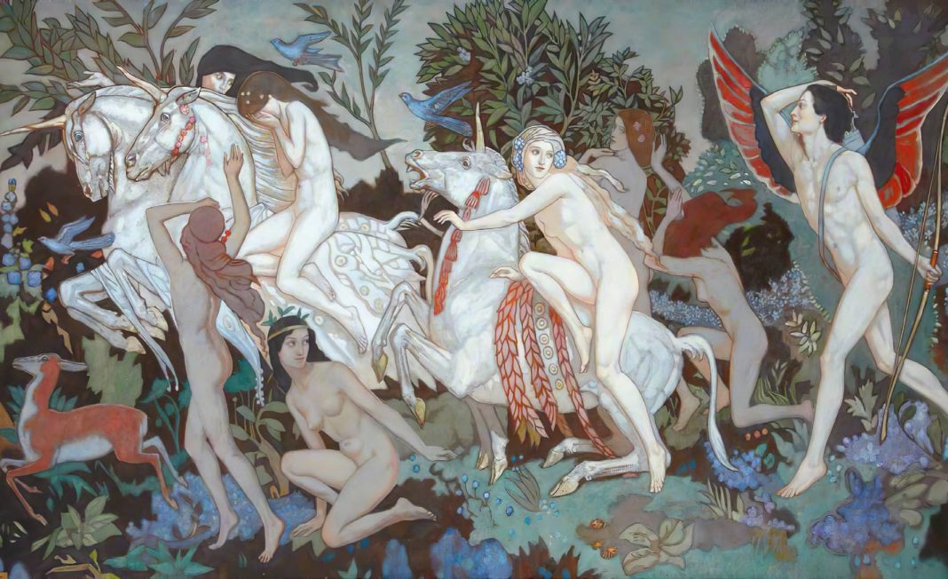 Unicorns by John Duncan, c. 1933.