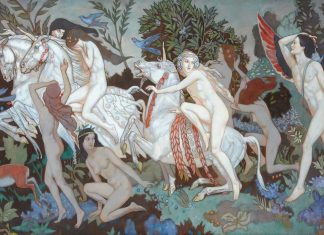 Unicorns by John Duncan, c. 1933.