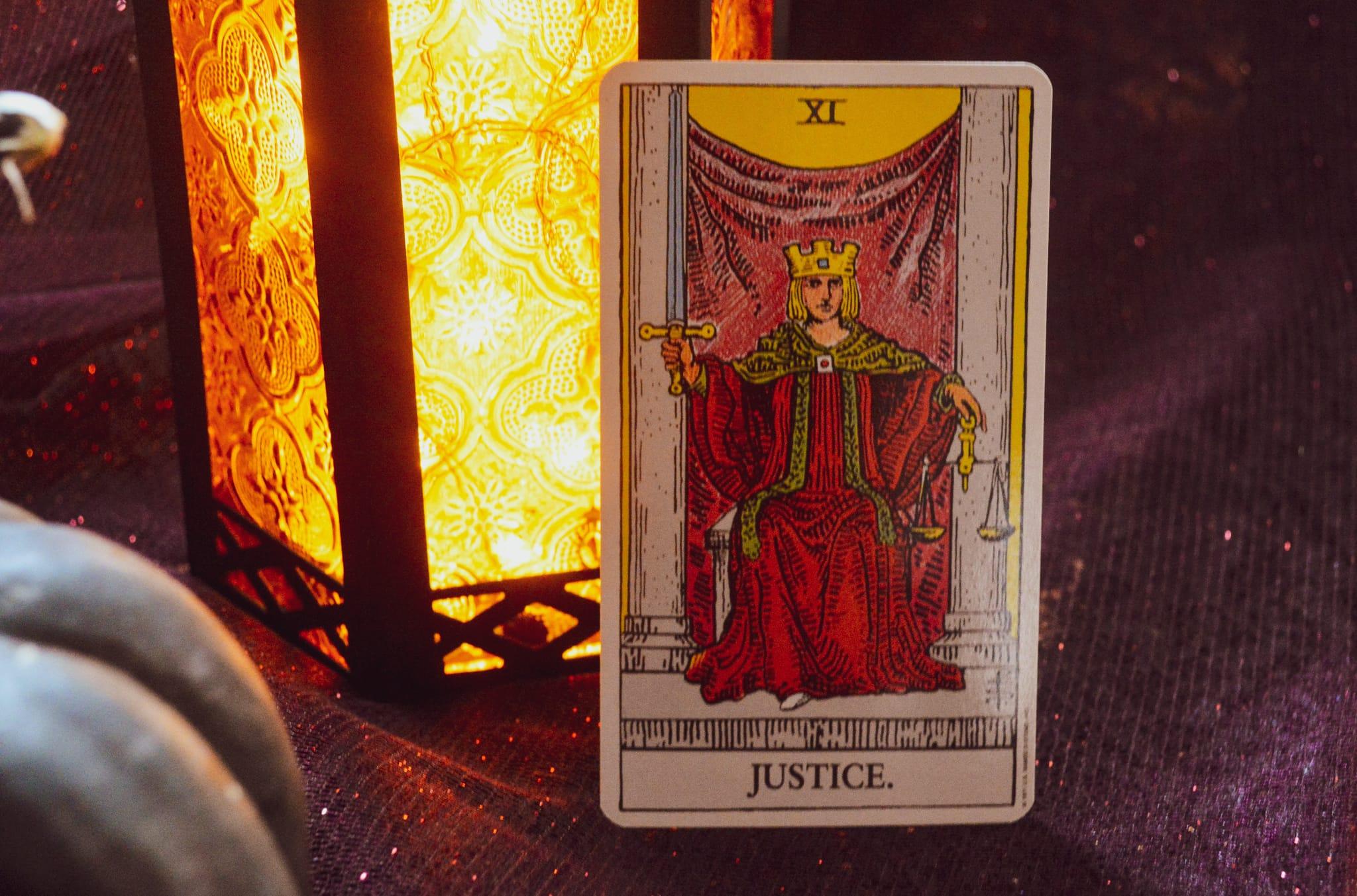 LIBRA POWER CARD: Justice Balance intuition with expertise. Karmic laws are in play. Use your third eye to see clearly. Card from rom the Rider-Waite deck.