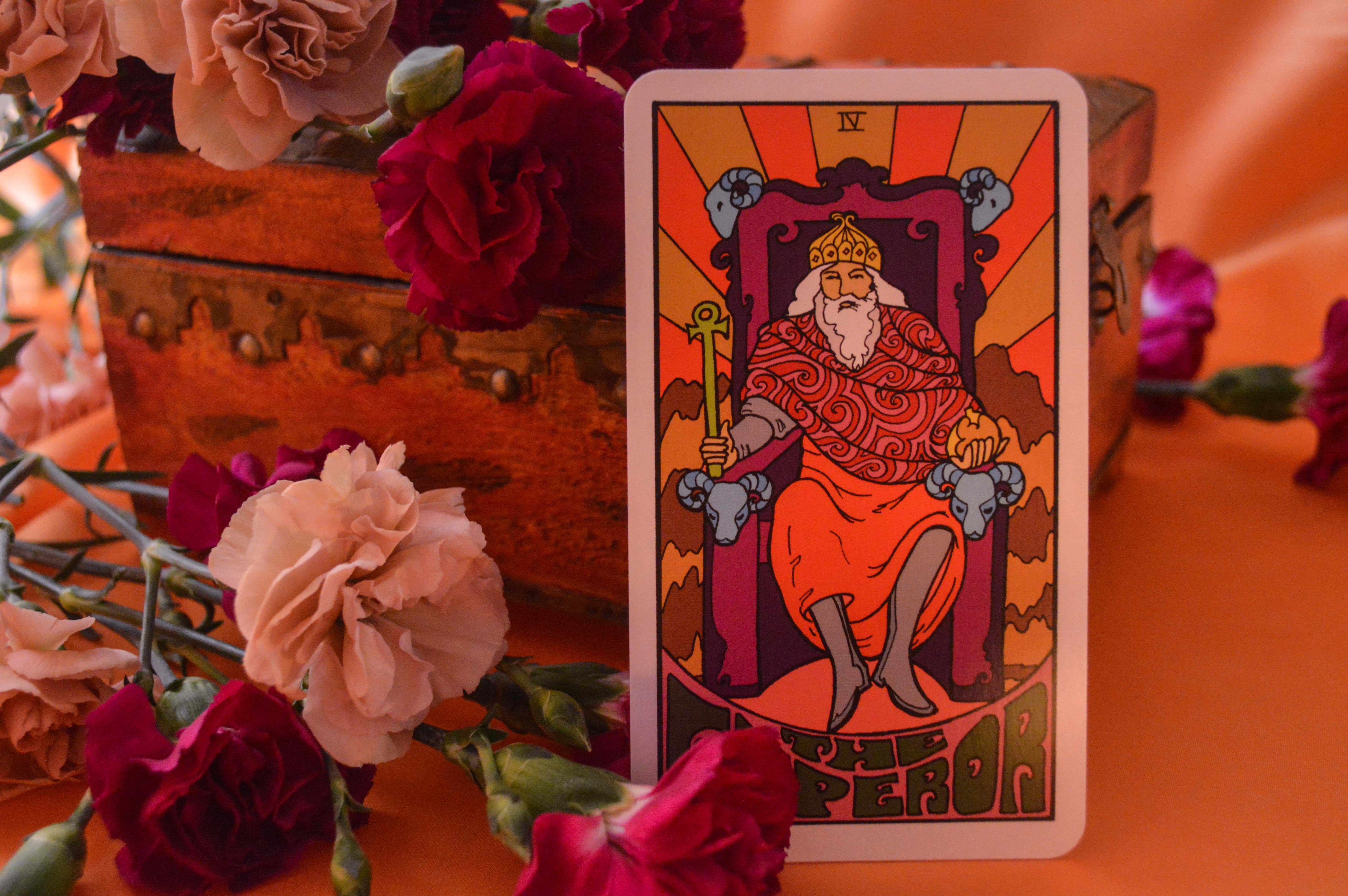 ARIES POWER CARD The Emperor: Create your own destiny. Be aware of your own power and strength; wield it wisely. Aries is also associated with the Queen of Wands: Courage, confidence, independence. You are in charge. From the Aquarius deck by Dawn Aquarius.