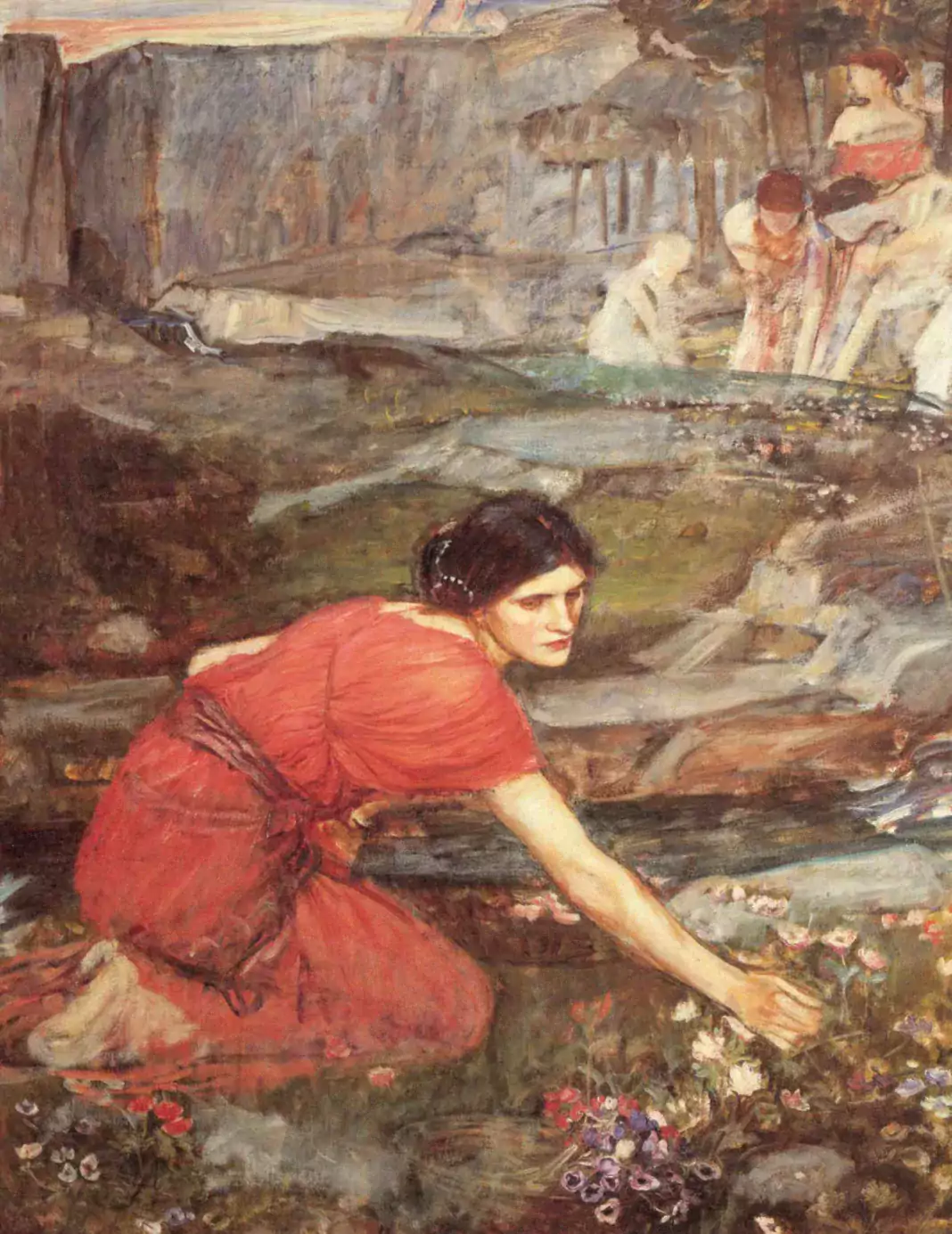 Study for Maidens Picking Flowers by the Stream (1911), by John William Waterhouse