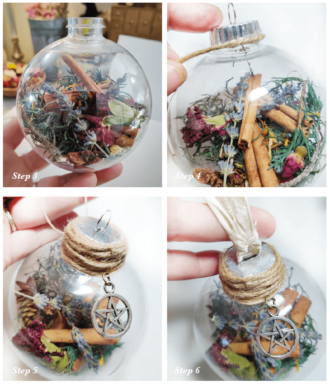 Step 4 through 6 to make Witch Balls by Suzanne Lemmon aka The Witch and the Goddess