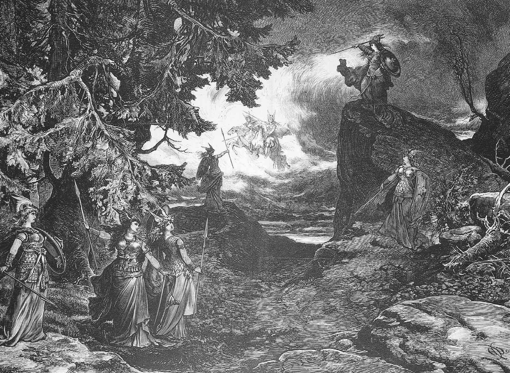 Ride of the Valkyries (1879), wood engraving after drawing by E. Doepler, Junior